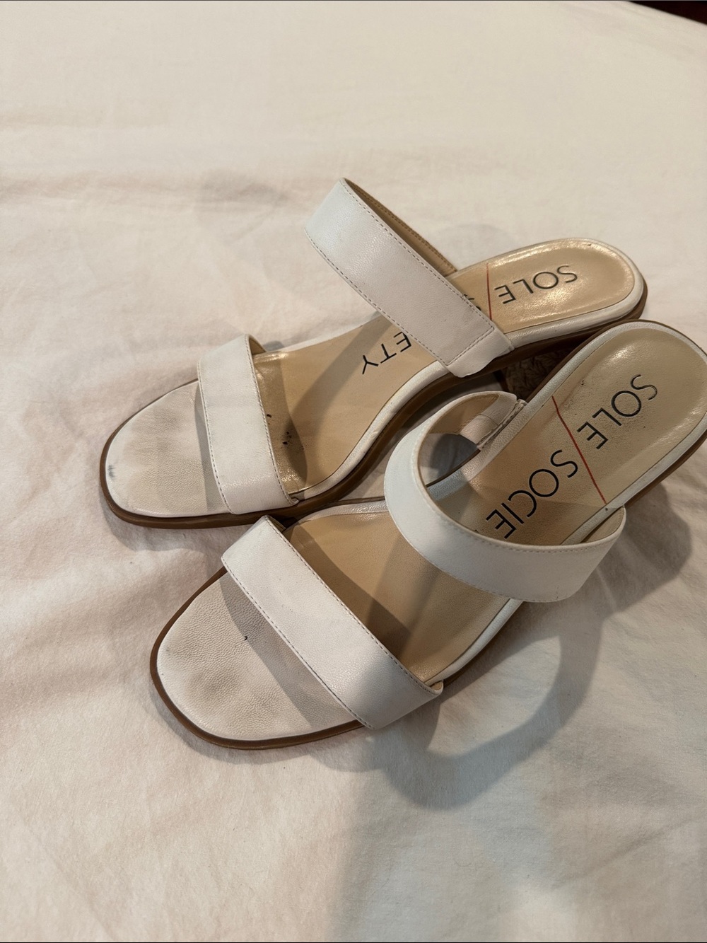 Sole Society White Double-Strap Slide Sandals